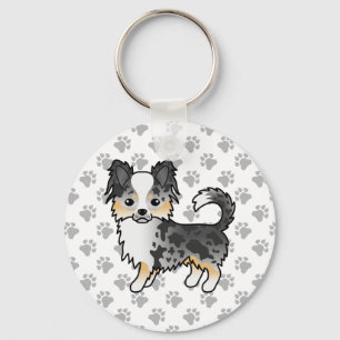 Llavero Chihuahua de dibujos animados de pelaje largo Blue