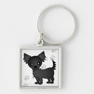 Llavero Chihuahua de pelo largo del negro lindo del dibujo