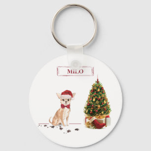 Llavero Chihuahua Divertido Perro De Navidad con Árbol