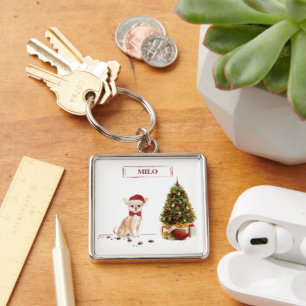 Llavero Chihuahua Divertido Perro De Navidad con Árbol