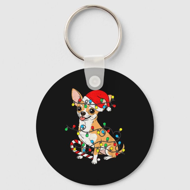 Llavero Chihuahua Dog Christmas Lights Santa Xmas Pet Dog  (Anverso)