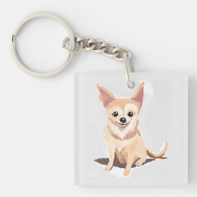 Llavero Chihuahua Dog | Cute Dog Pet Puppy Watercolor (Frente)