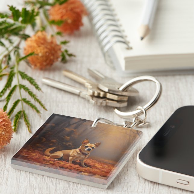 Llavero Chihuahua en otoño se inspira en las hojas de otoñ (Frente Derecha)