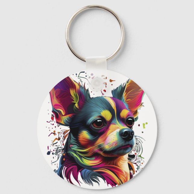 Llavero Chihuahua Resumen Pintura Color Cute Perro (Anverso)