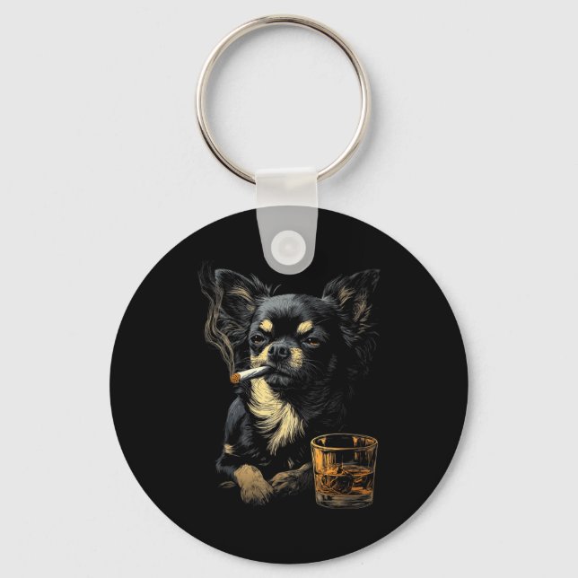 Llavero Chihuahua Smoking Cigarette Whisky Lover Funny Dog (Anverso)