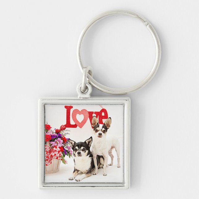 Llavero Chihuahua's, flores y amor (Frente)