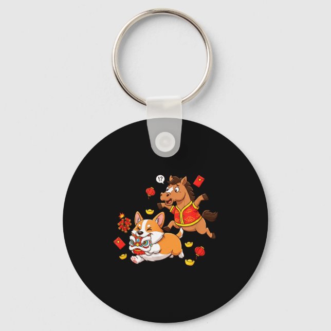Llavero Chinese Horse Corgi Funny Kids Mens Womens Happy N (Anverso)