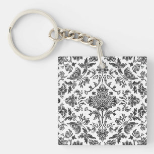 Llavero Chinoisería Floral Negro y Blanco Acuarela