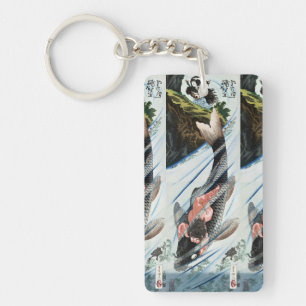 Llavero Chinoiserie Carpa Koi Cascada Arte Japonés