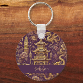 Llavero Chinoiserie victoriana personalizada Purple & Gold