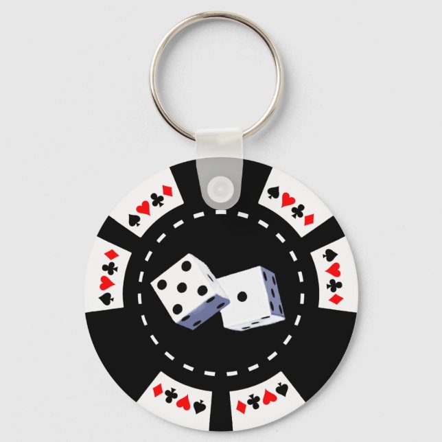 LLAVERO CHIP DE POKER CON ORNAMENTO DE DICE (Anverso)