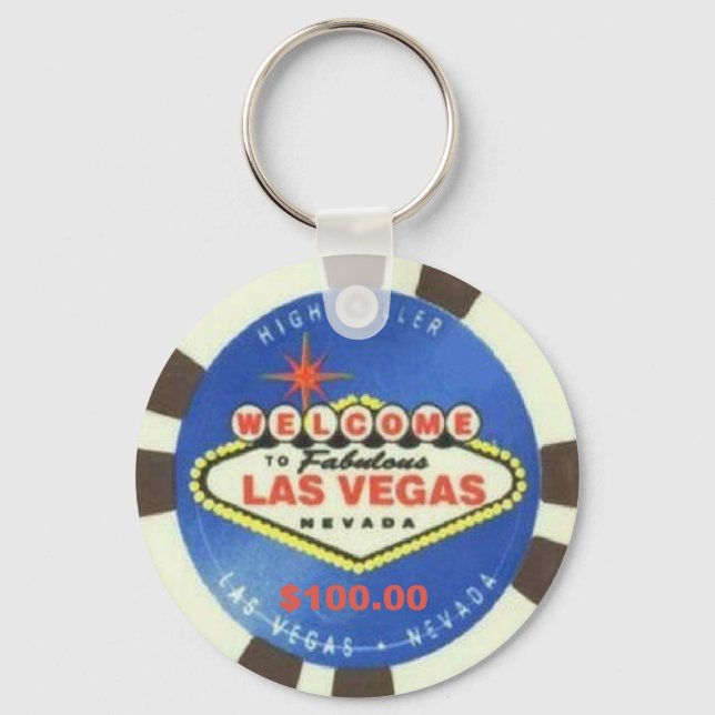 Llavero Chip de póquer de $100 dólares Blue Las Vegas Keyc (Anverso)