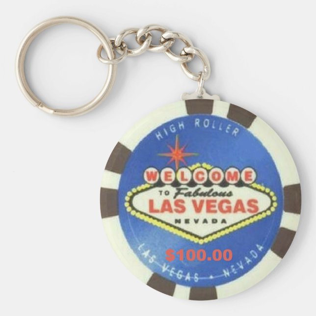 Llavero Chip de póquer de $100 dólares Blue Las Vegas Keyc (Frente)