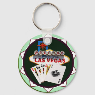 Llavero Chip de Póquer de Rótulo y tarjetas de Las Vegas