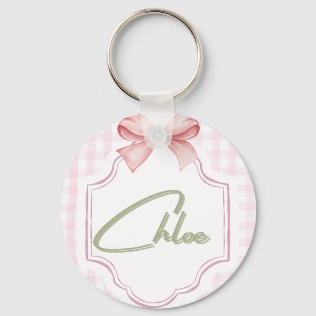 Llavero Chloe Baby Nursery personalizado Bow&Gingham (Anverso)