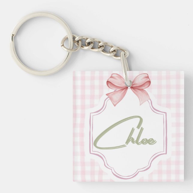 Llavero Chloe Baby Nursery personalizado Bow&Gingham (Frente)