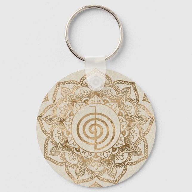 Llavero Cho Ku Rei - Lotus mandala de oro pastel (Anverso)