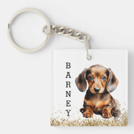 Llavero Chocolate Brown Dachshund Sausage Dog Personalizad