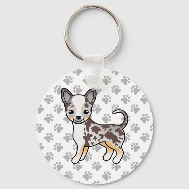 Llavero Chocolate Merle Smooth Coat Chihuahua Perro & Paws (Anverso)