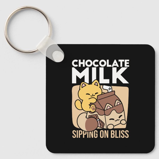 Llavero Chocolate Milk Sipping on Bliss – Kawaii Cat Food  (Anverso)