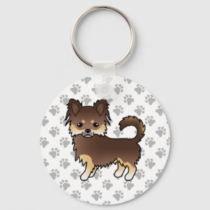 Llavero Chocolate Y Tan Largo Abrigo Chihuahua Perro & Paw