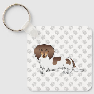 Llavero Chocolate y Tan Piebald Dachshund de Pelo Largo y 