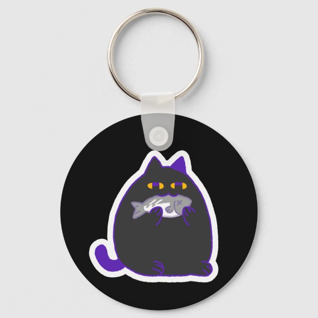 Llavero Chonky Black Cat with a Fish Keychain (Anverso)