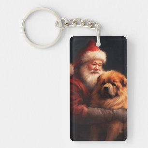 Llavero Chow Chow con Santa Claus Festivo Navidad