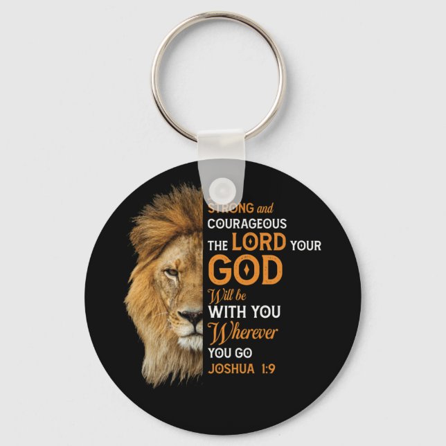 Llavero Christian Bible Verse Joshua 1 9 Lion Faith (Anverso)