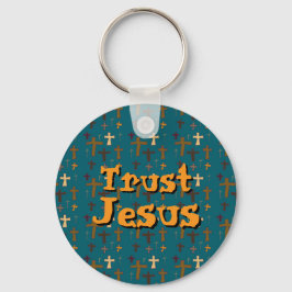 Llavero Christian Cross “Trust Jesus” Green Gold