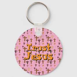 Llavero Christian Cross “Trust Jesus” Pink Gold