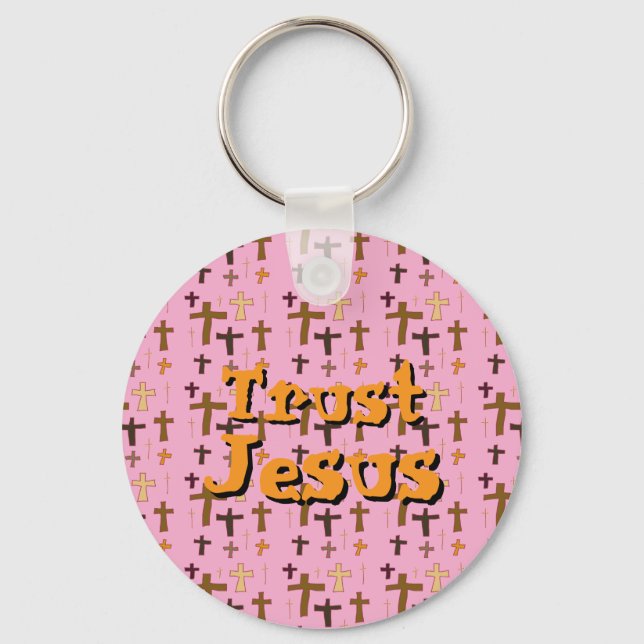 Llavero Christian Cross “Trust Jesus” Pink Gold (Anverso)