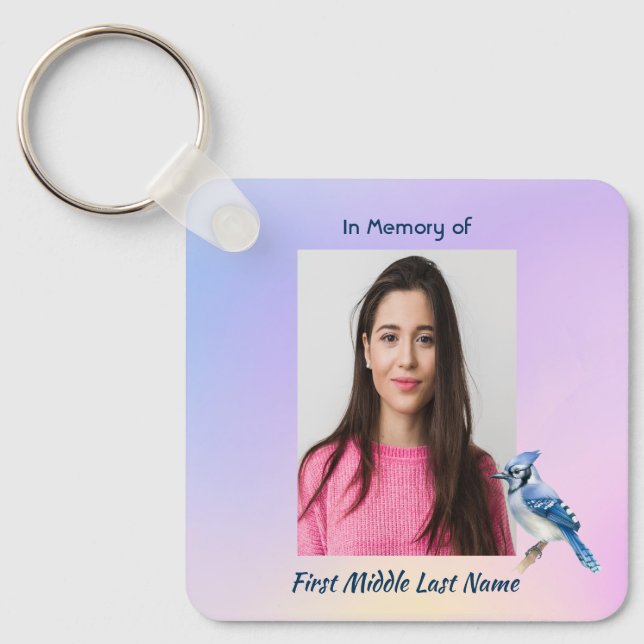 Llavero Christian Memorial Watercolor Bluejay Garden  (Anverso)