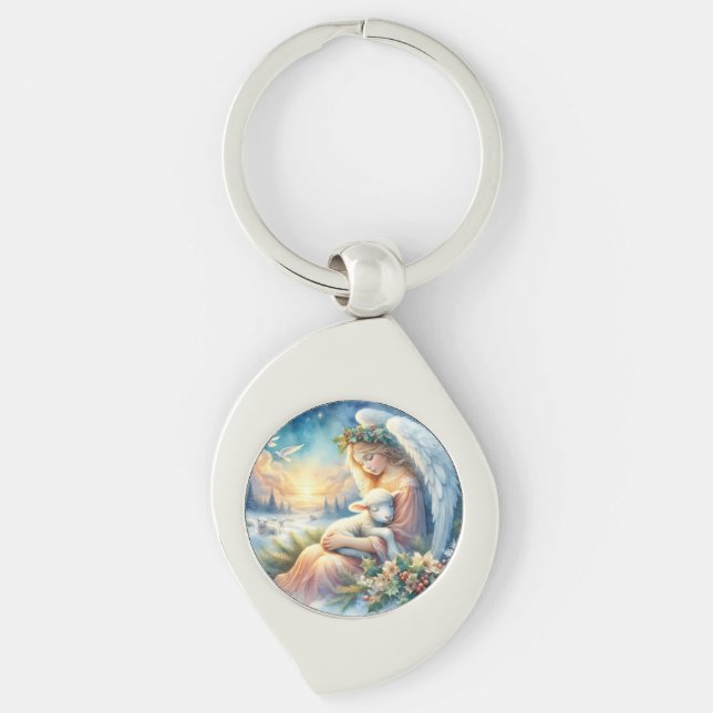 Llavero Christmas Angel with Lamb in Winter Peace (Anverso)