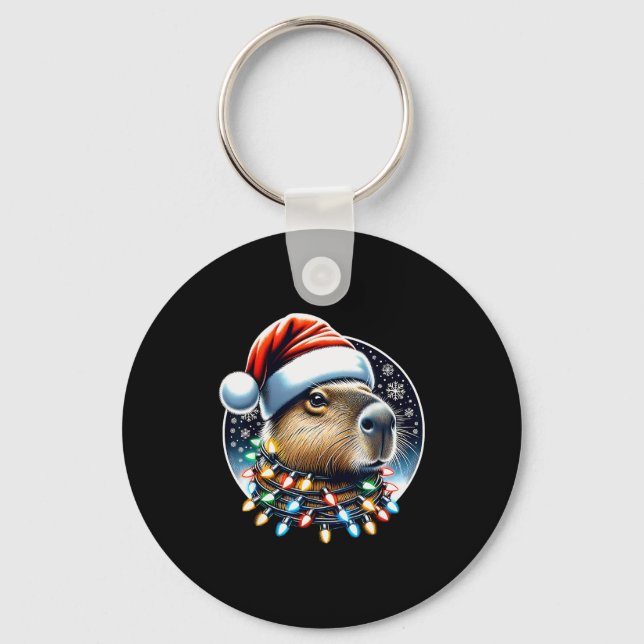 Llavero Christmas Capybara Santa Hat Xmas Lights Men Women (Anverso)