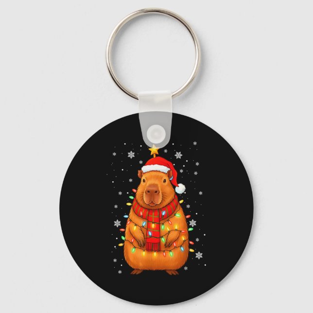 Llavero Christmas Capybara With Santa Hat Xmas Lights Tree (Anverso)