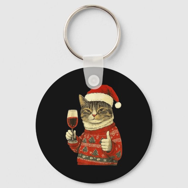 Llavero Christmas Cat Likes Cute Cat Drinking Wine With Sa (Anverso)