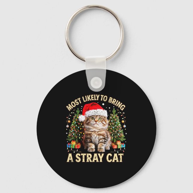 Llavero Christmas Cat With Santa Hat Holiday Funny Xmas Pa (Anverso)