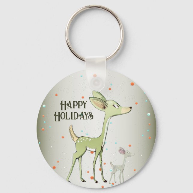 Llavero Christmas Celebration Green Deers Holidays Cute (Anverso)