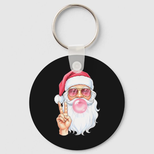 Llavero Christmas Cool Santa Bubble Gum Peace Sign Retro S (Anverso)