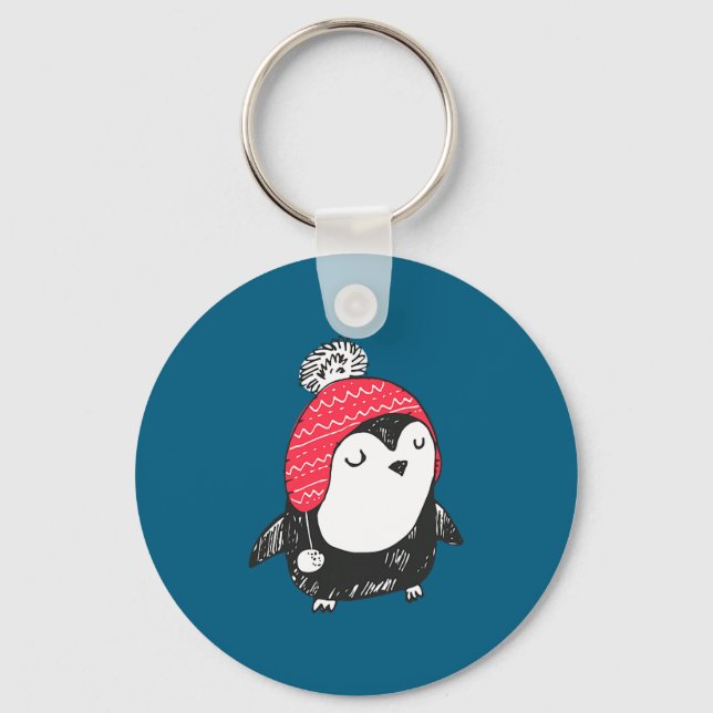 Llavero Christmas Cute Baby Penguin Wearing Winter Hat W_e (Anverso)