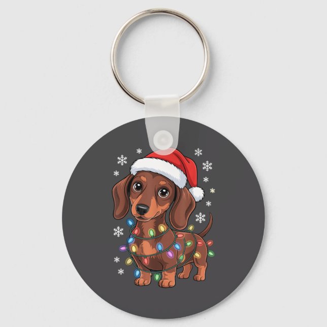 Llavero Christmas Dachshund Lights Santa Hat Holiday Dog L (Anverso)