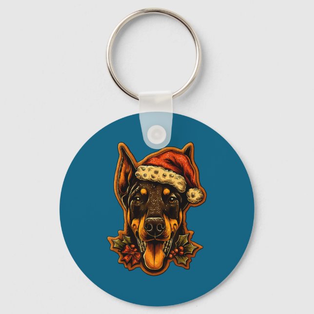 Llavero Christmas Doberman Dog With Santa Hat Gingerbread  (Anverso)