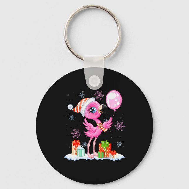 Llavero Christmas Flamingo Pajama Matching Santa Hat Xmas  (Anverso)