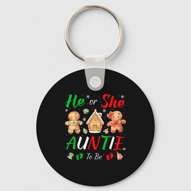 Llavero Christmas Gingerbread Gender Reveal He Or She Aunt (Anverso)