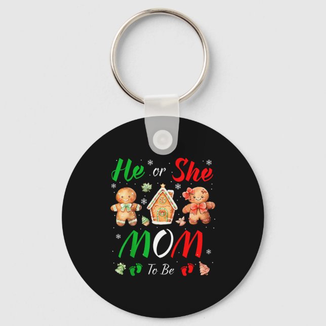 Llavero Christmas Gingerbread Gender Reveal He Or She Mom  (Anverso)