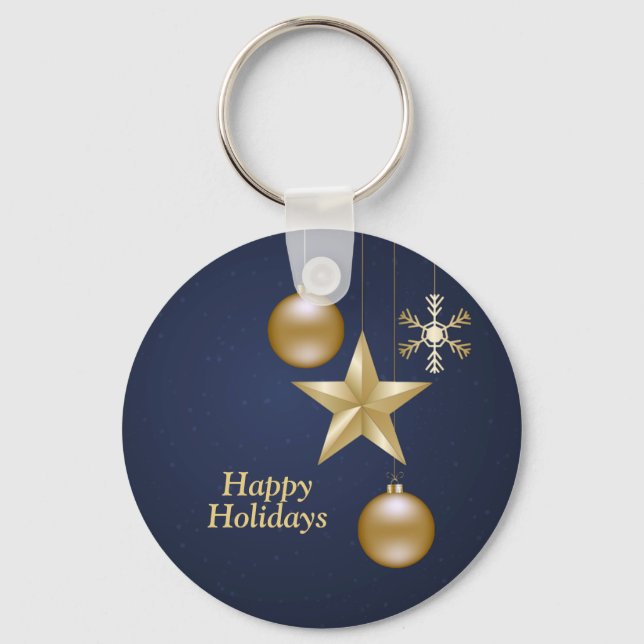 Llavero Christmas Golden Ornaments Stars Navy Blue Elegant (Anverso)