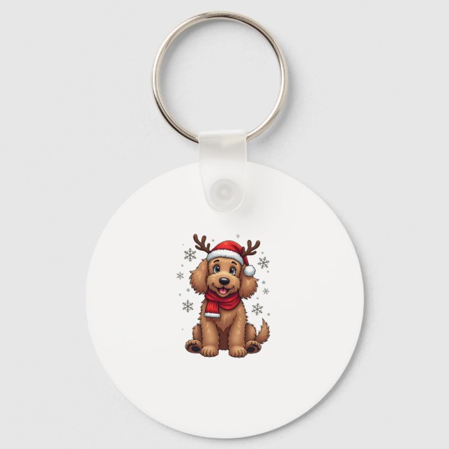 Llavero Christmas Goldendoodle Dog Reindeer Holiday Doodle (Anverso)