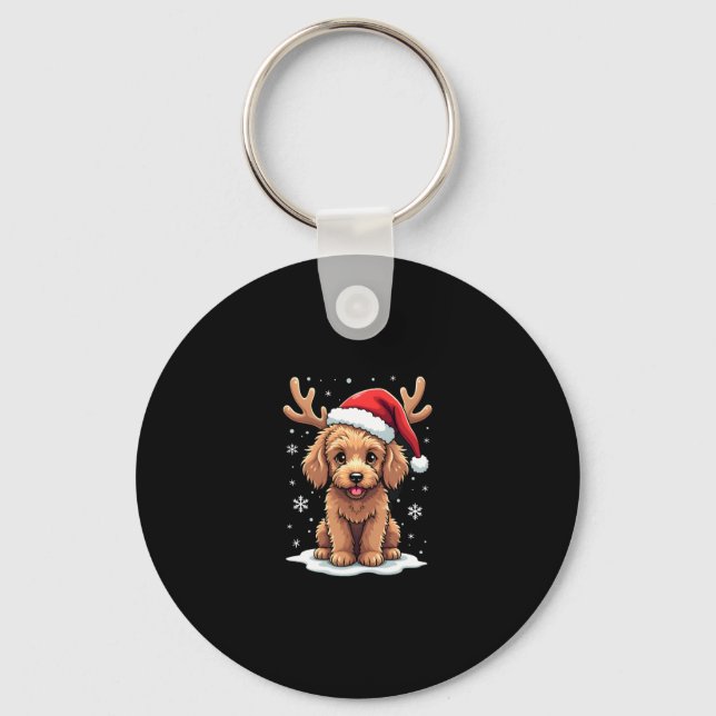 Llavero Christmas Goldendoodle Dog Reindeer Holiday Doodle (Anverso)