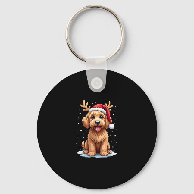 Llavero Christmas Goldendoodle Dog Reindeer Holiday Doodle (Anverso)